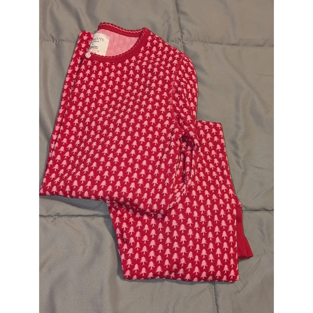 Crewcuts Red Pink Pine Tree Cotton Pajama Set‎ Size 14 Holiday Sleepwear NWOT